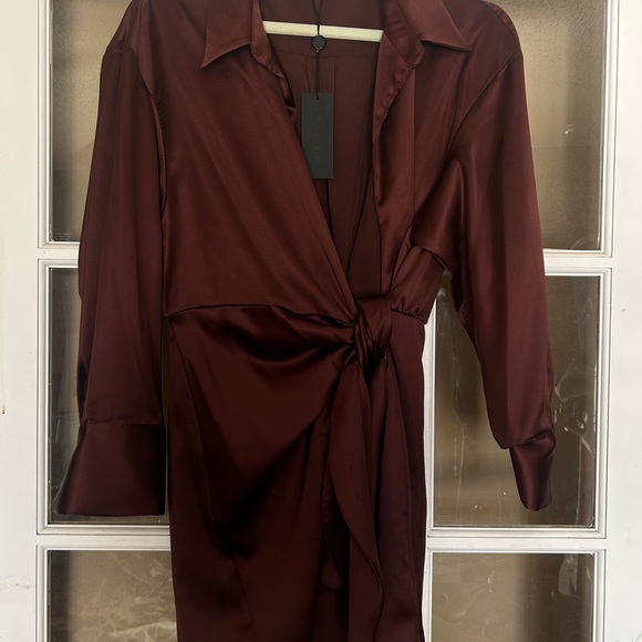 Gianni Bini Deep Brown Long Sleeve Dress Tie Wrap - Picture 4 of 4